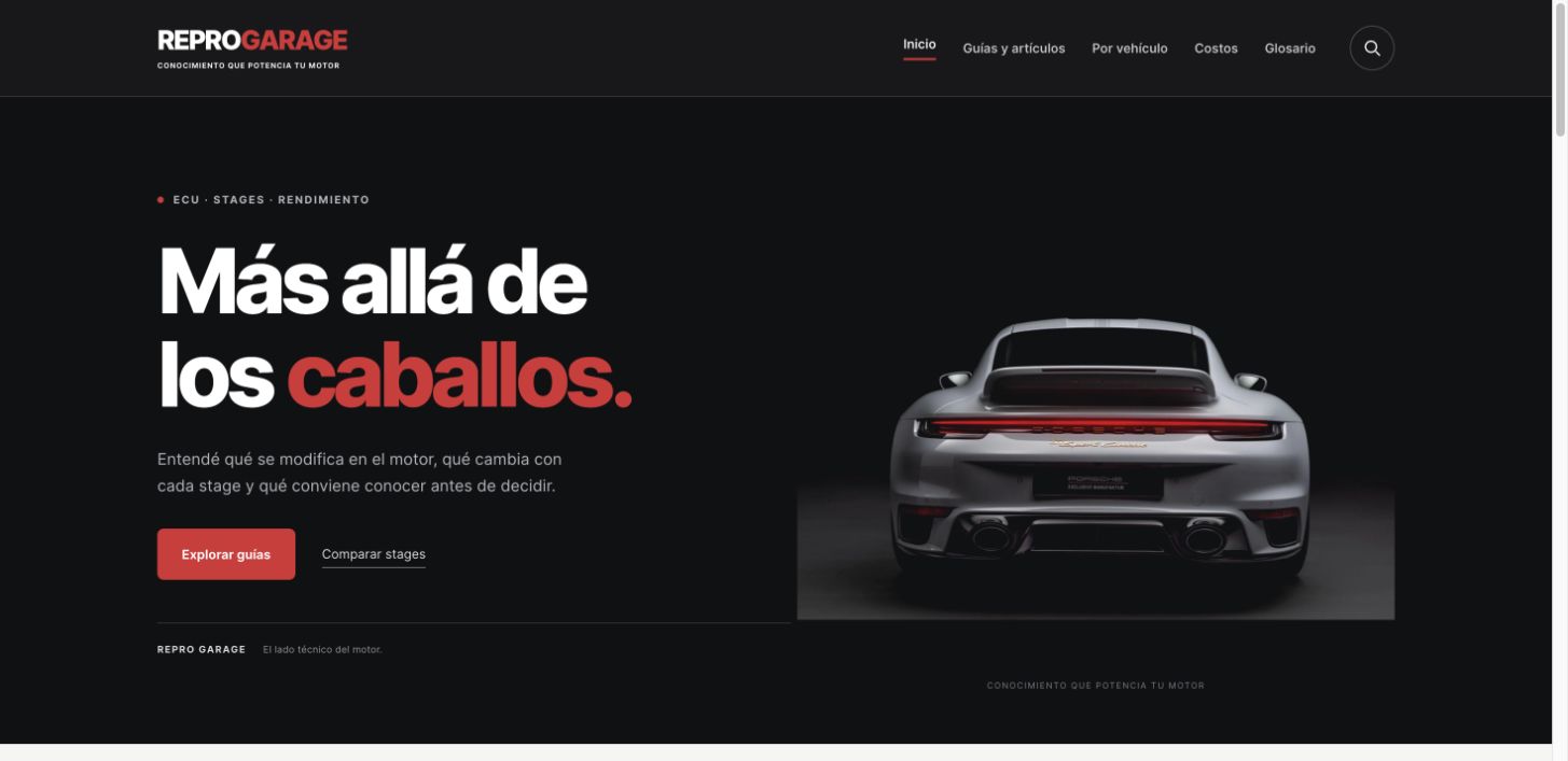 Captura de la web de Repro Garage